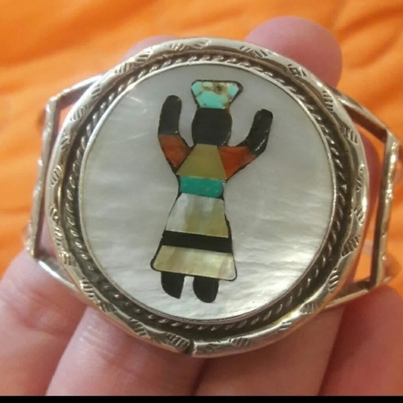 Vintage Sterling Navajo Kachina Man cuff - Picture 4 of 8